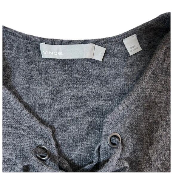 VINCE Women’s Merino Wool Cashmere Sweater Gray Lace Up Detail Size XS - Picture 3 of 5